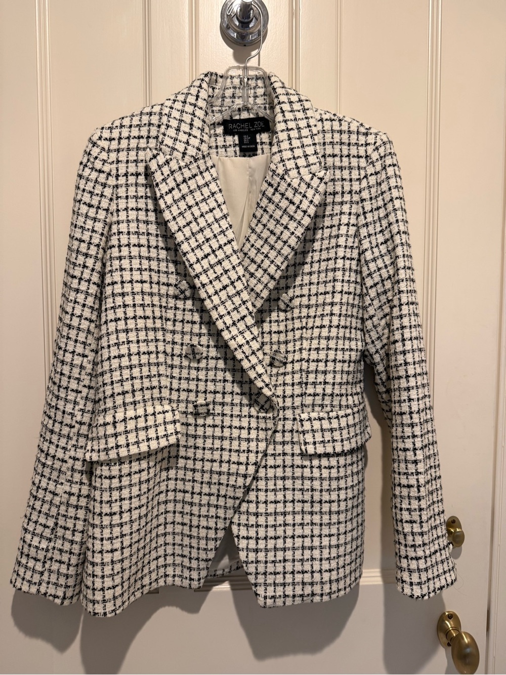 Rachel Zoe Black and White Tweed Double-Breasted Blazer
